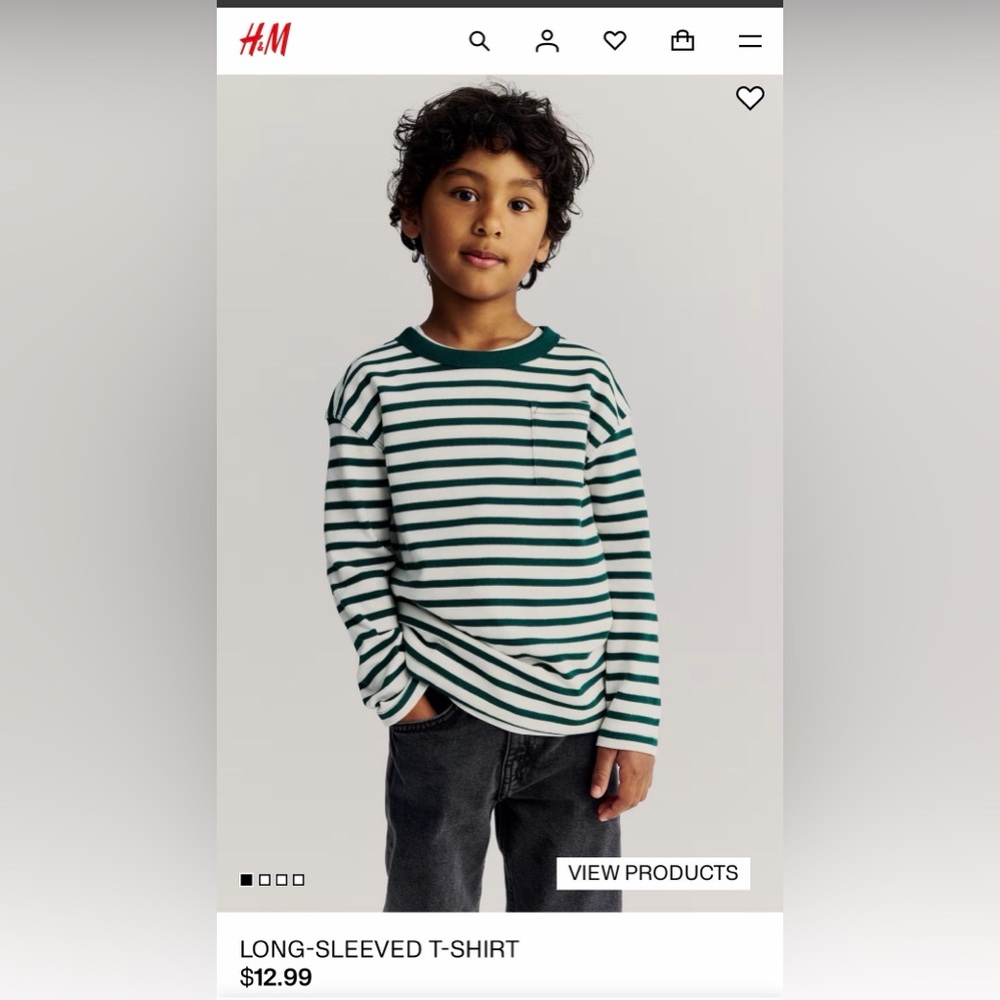 H&M Kids Green and White Striped Long Sleeve Tee